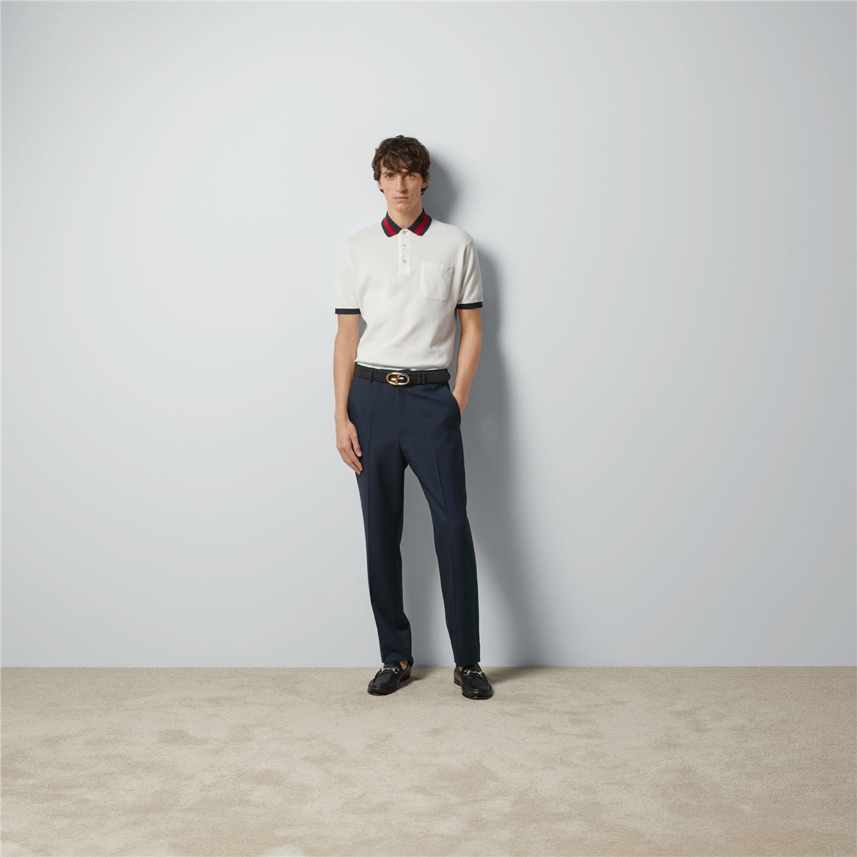 COTTON PIQUET POLO WITH WEB COLLAR -  GUCCI -  Verso
