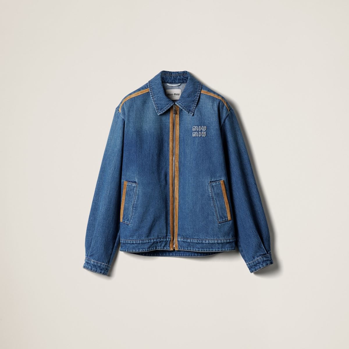 DENIM AND LEATHER BLOUSON JACKET