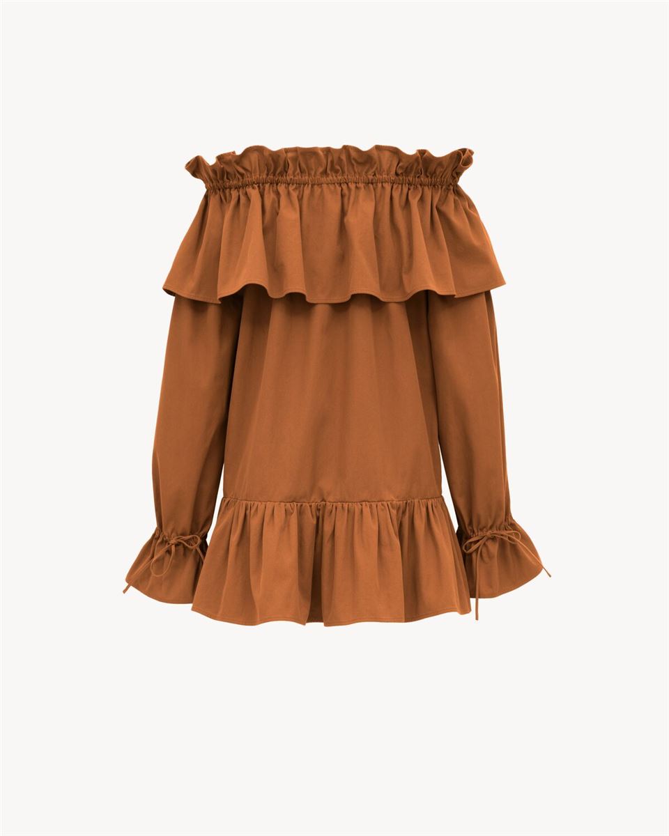 RUFFLED DRESS IN COTTON TWILL -  SAINT LAURENT -  Verso