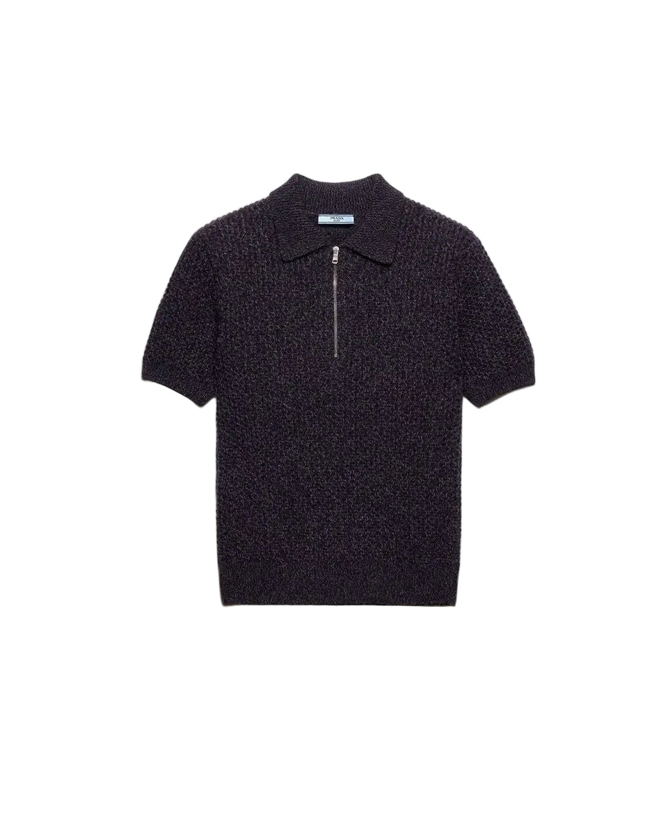 Short-sleeved wool and mouliné cashmere polo sweater-PRADA-309759-40-Verso