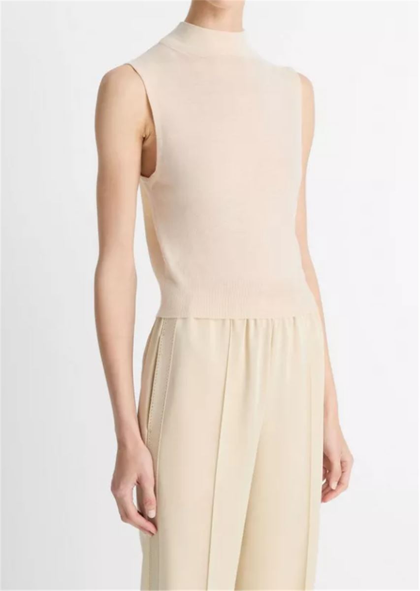 Wool-blend Sleeveless Mock-neck Sweater-VINCE-Verso