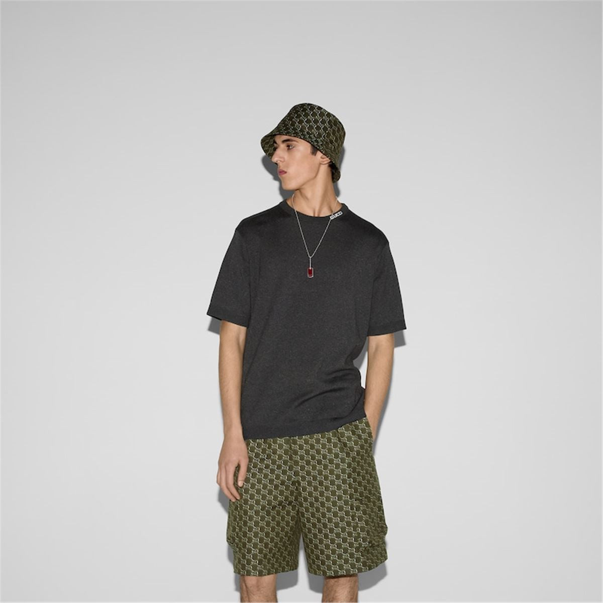 SILK COTTON T-SHIRT WITH GUCCI INTARSIA - GUCCI - Verso