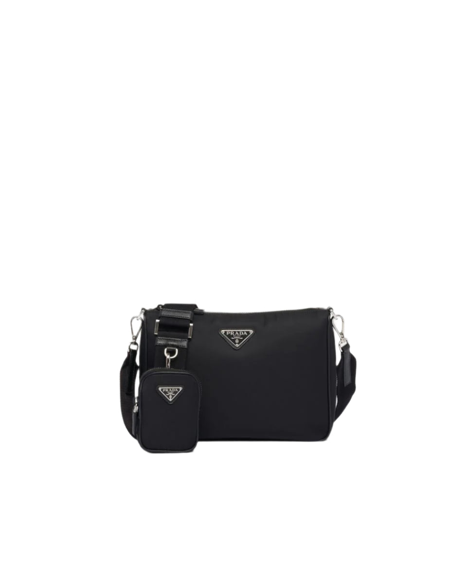 RE-NYLON AND SAFFIANO LEATHER SHOULDER BAG
