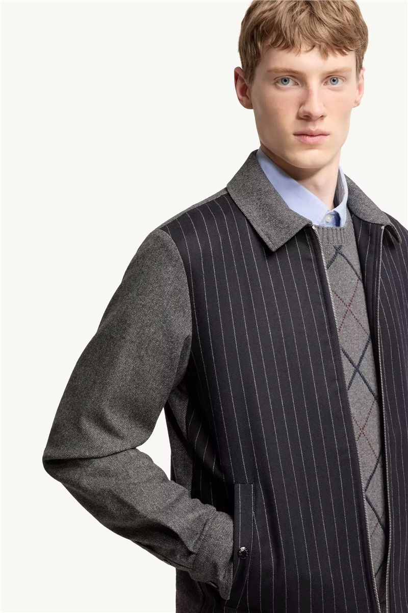 Herringbone wool blend zip-up shirt-MONCLER-Verso