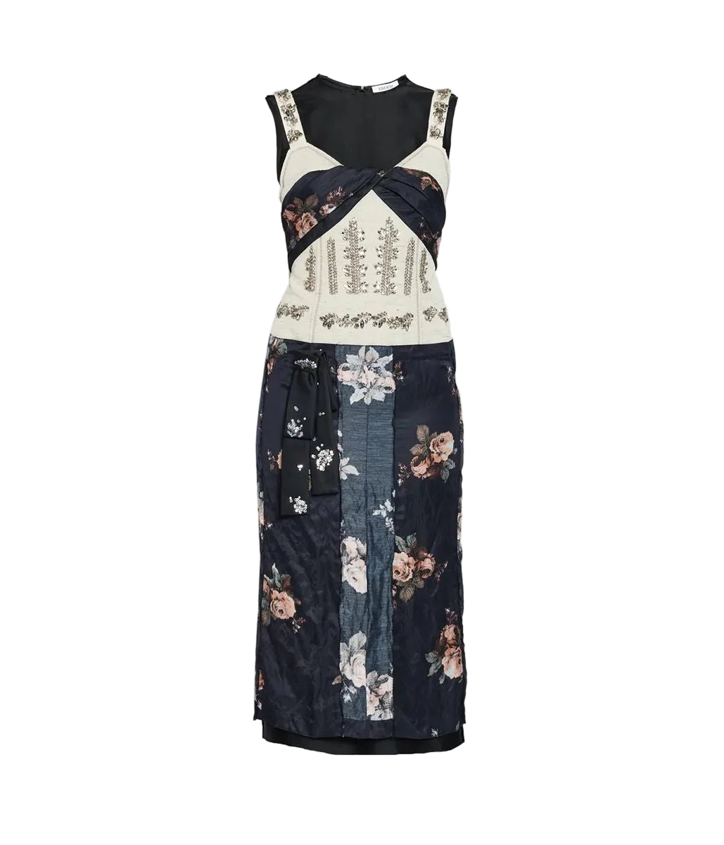 Embroidered cady sleeveless midi dress
