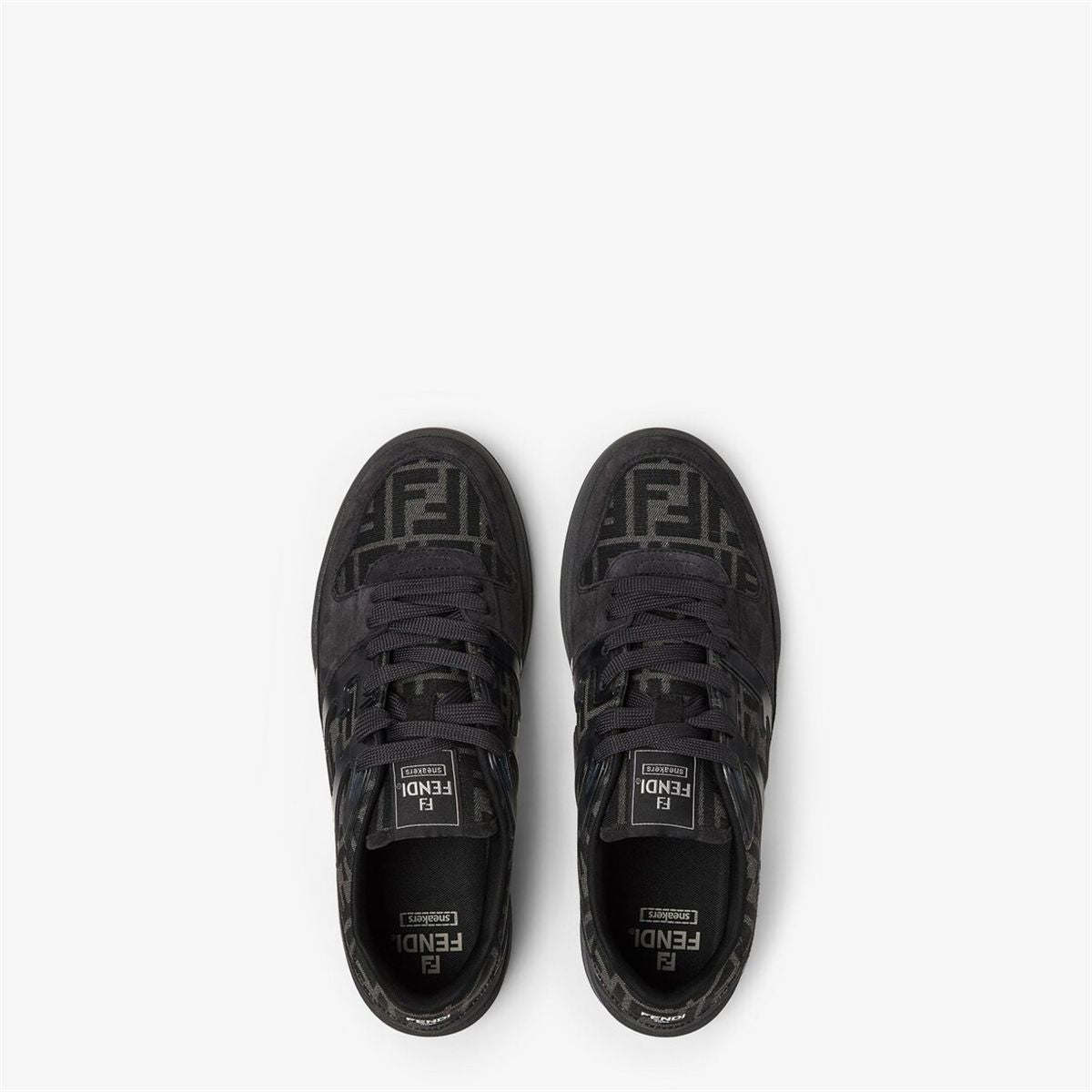 Black ff jacquard and grey suede low-tops-FENDI-Verso