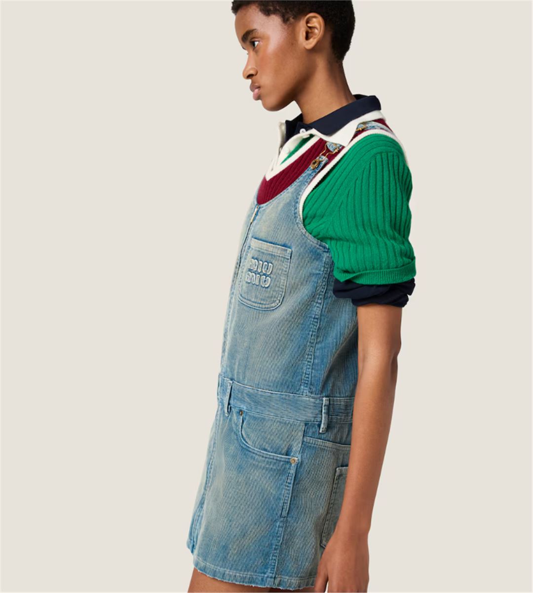 WASHED CORDUROY MINI-DRESS -  MIU MIU -  Verso