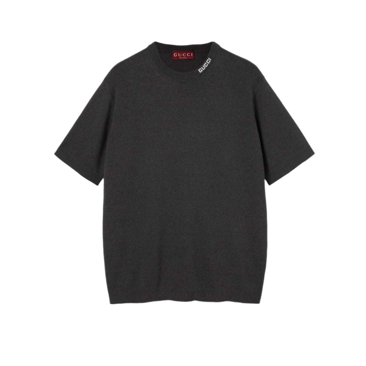 SILK COTTON T-SHIRT WITH GUCCI INTARSIA - GUCCI - Verso