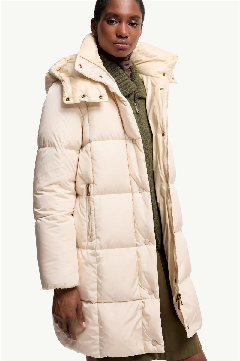 Litte square-quilted hooded long down jacket-MONCLER-Verso