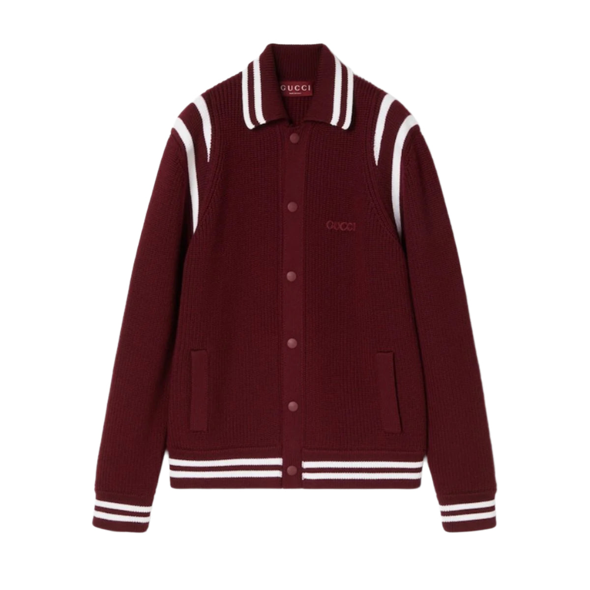 KNIT WOOL CARDIGAN WITH EMBROIDERY - GUCCI - Verso