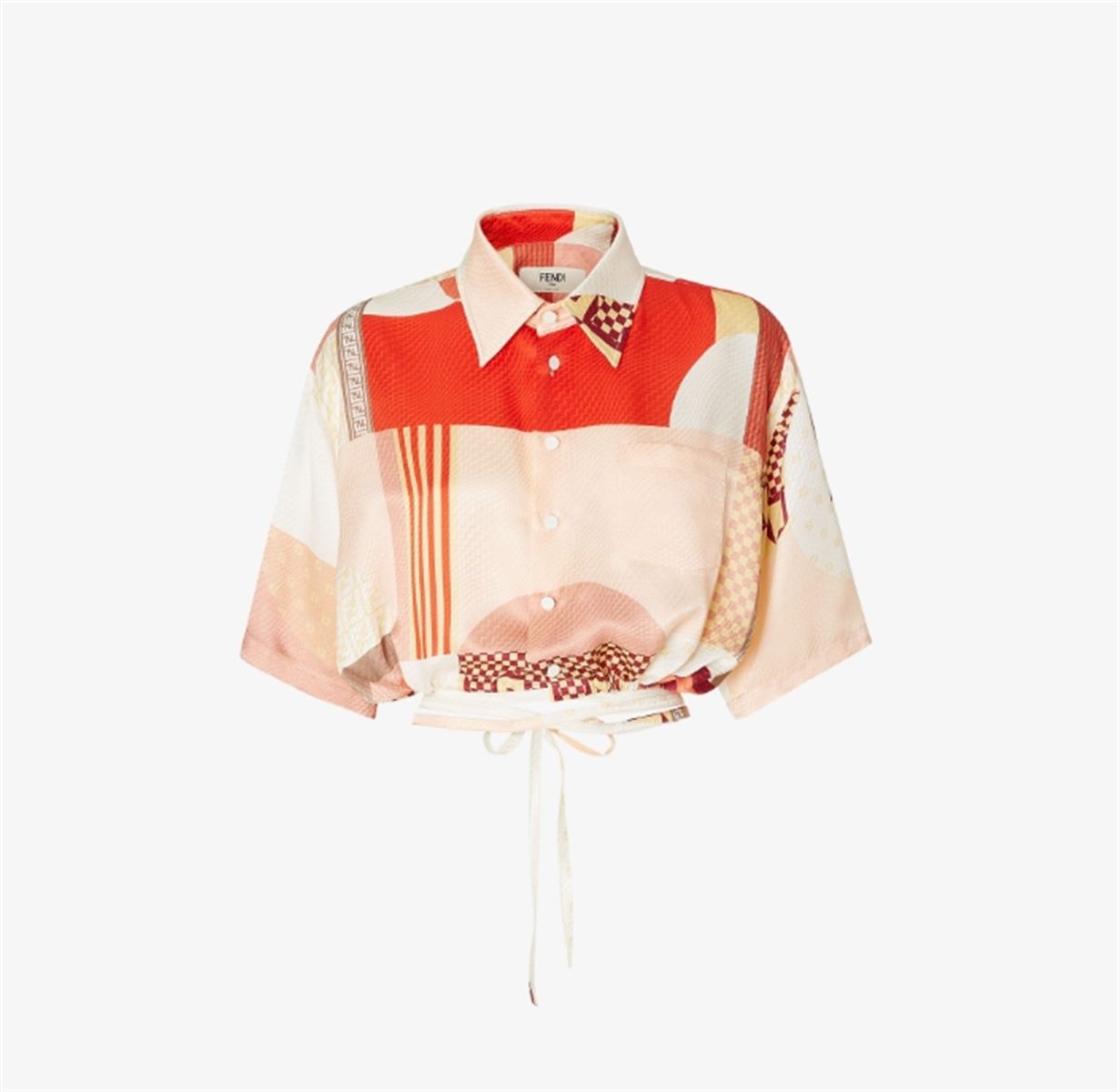 PINK SILK SHIRT WITH PATCHWORK PRINT