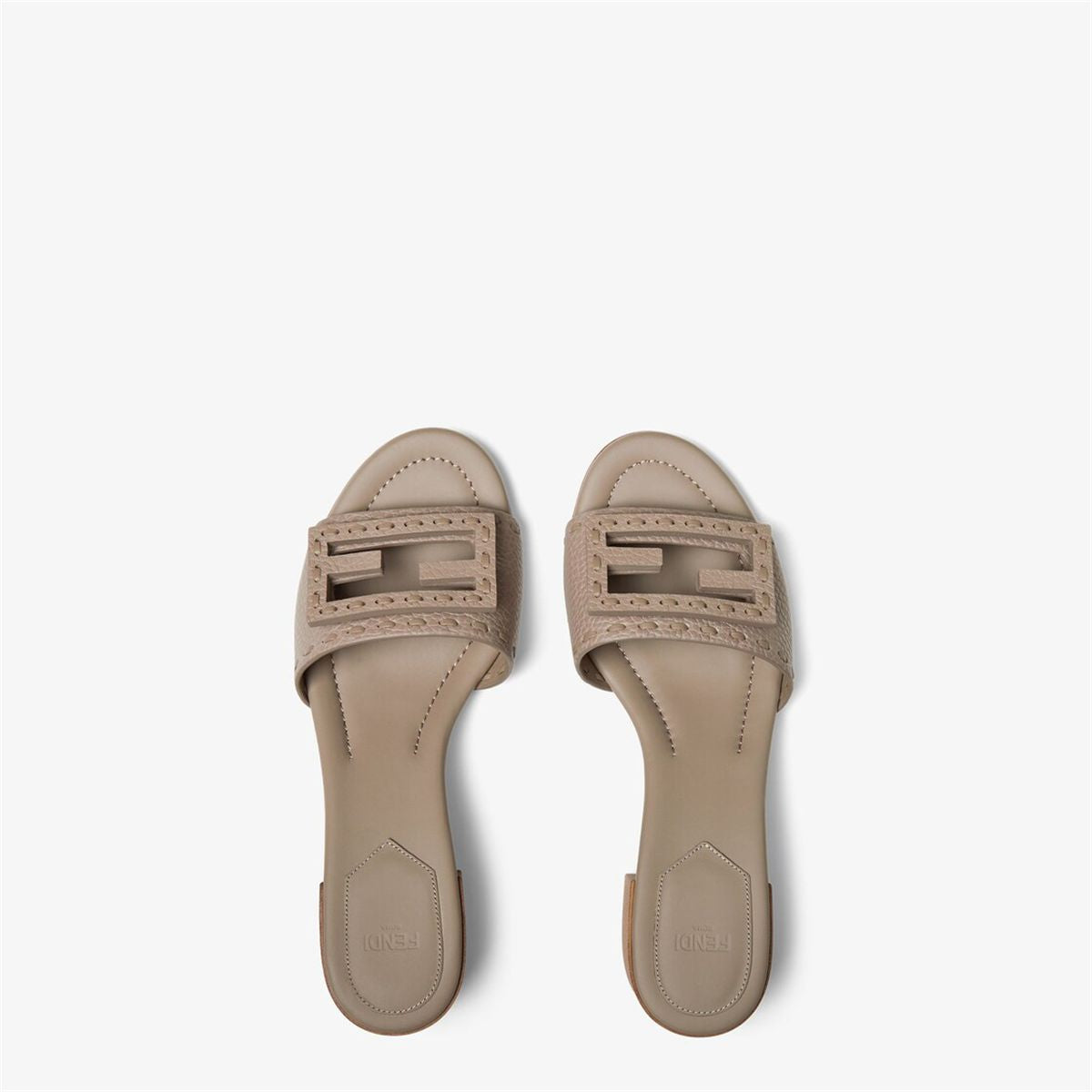 Dove grey leather medium-heeled slides-FENDI-Verso