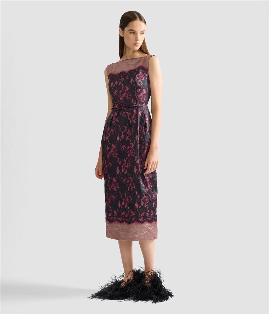 Printed textured satin sleeveless midi dress-ERDEM-Verso