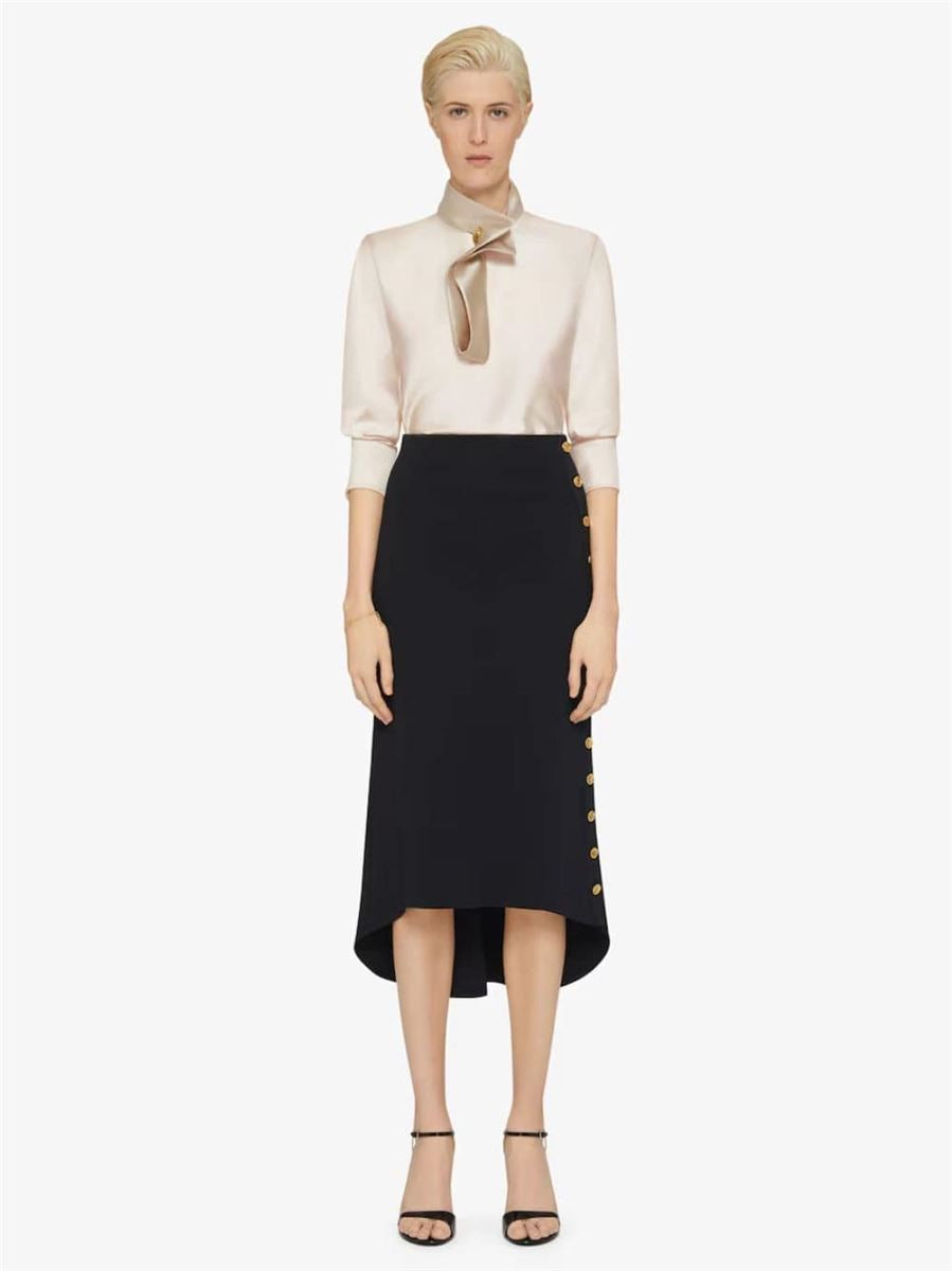 BLACK PUNTO MILANO SKIRT WITH BUTTONS -  GIVENCHY -  Verso