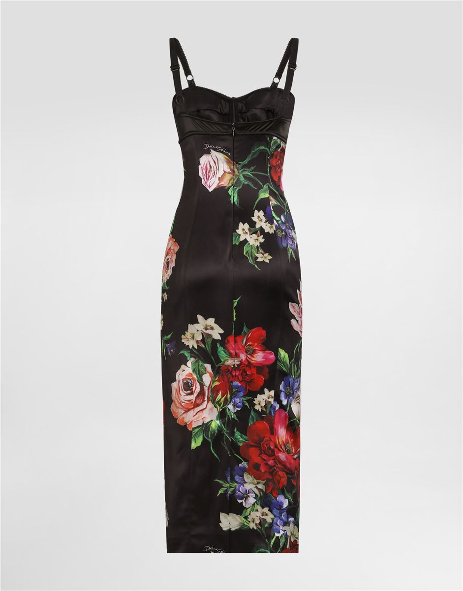 SATIN SLIP DRESS WITH BRA DETAIL AND FLORAL PRINT - DOLCE & GABBANA - Verso