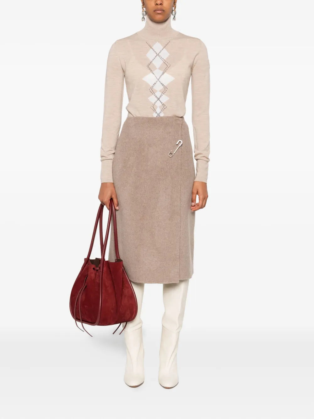 Diamond-pattern turtleneck top