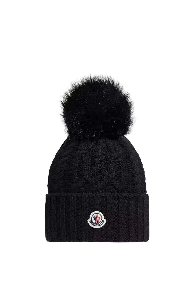Wool & cashmere blend beanie with pom pom