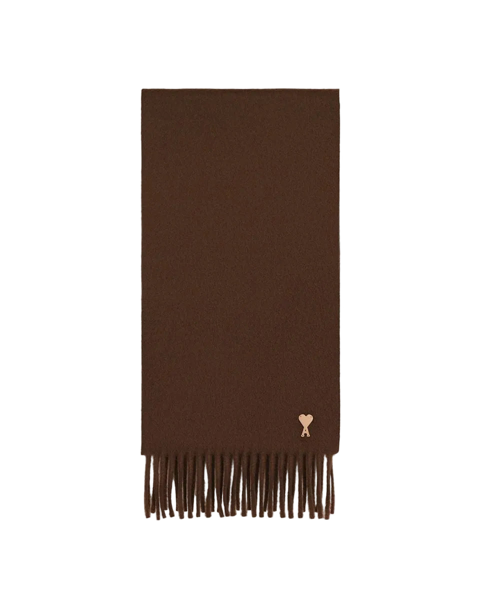Brown wool scarf with ami de coeur patch