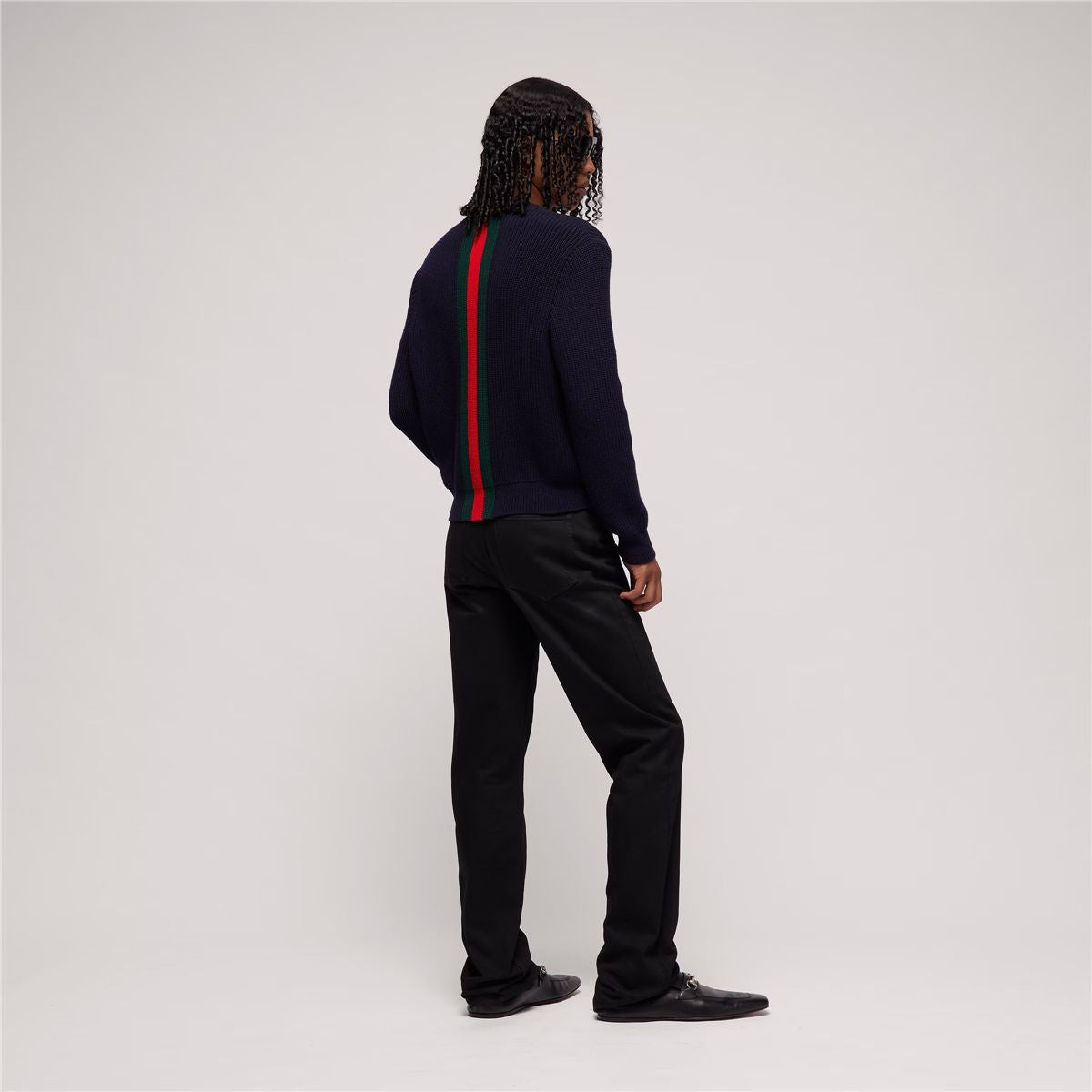 Fine rib wool sweater with web-GUCCI-Verso