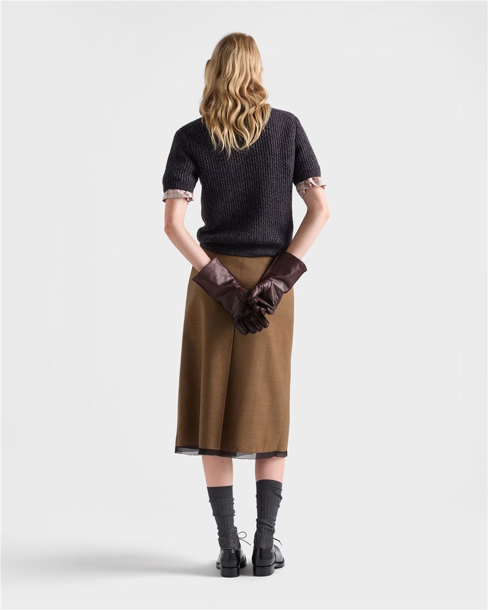 Short-sleeved wool and mouliné cashmere polo sweater-PRADA-Verso