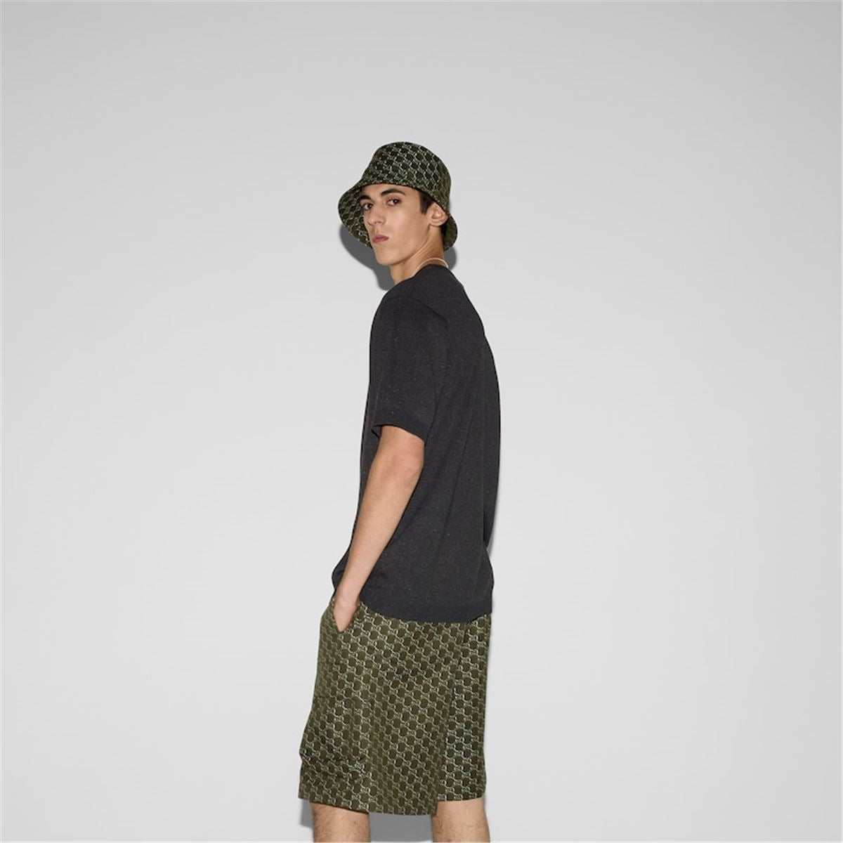 SILK COTTON T-SHIRT WITH GUCCI INTARSIA - GUCCI - Verso