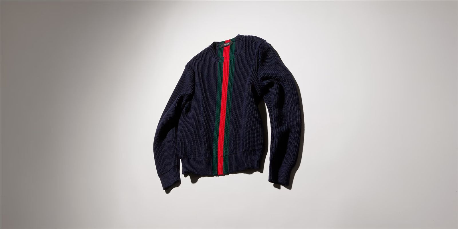 Fine rib wool sweater with web-GUCCI-Verso