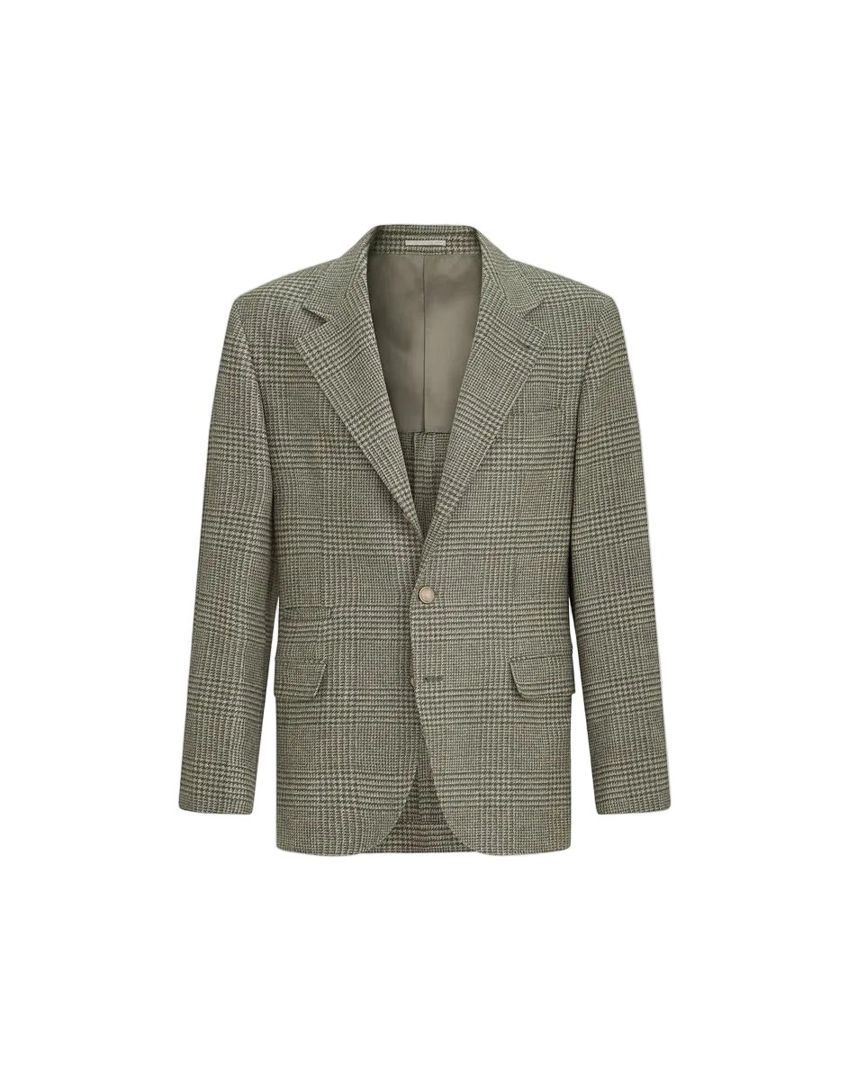 Comfort wool and cashmere prince of wales flannel deconstructed blazer