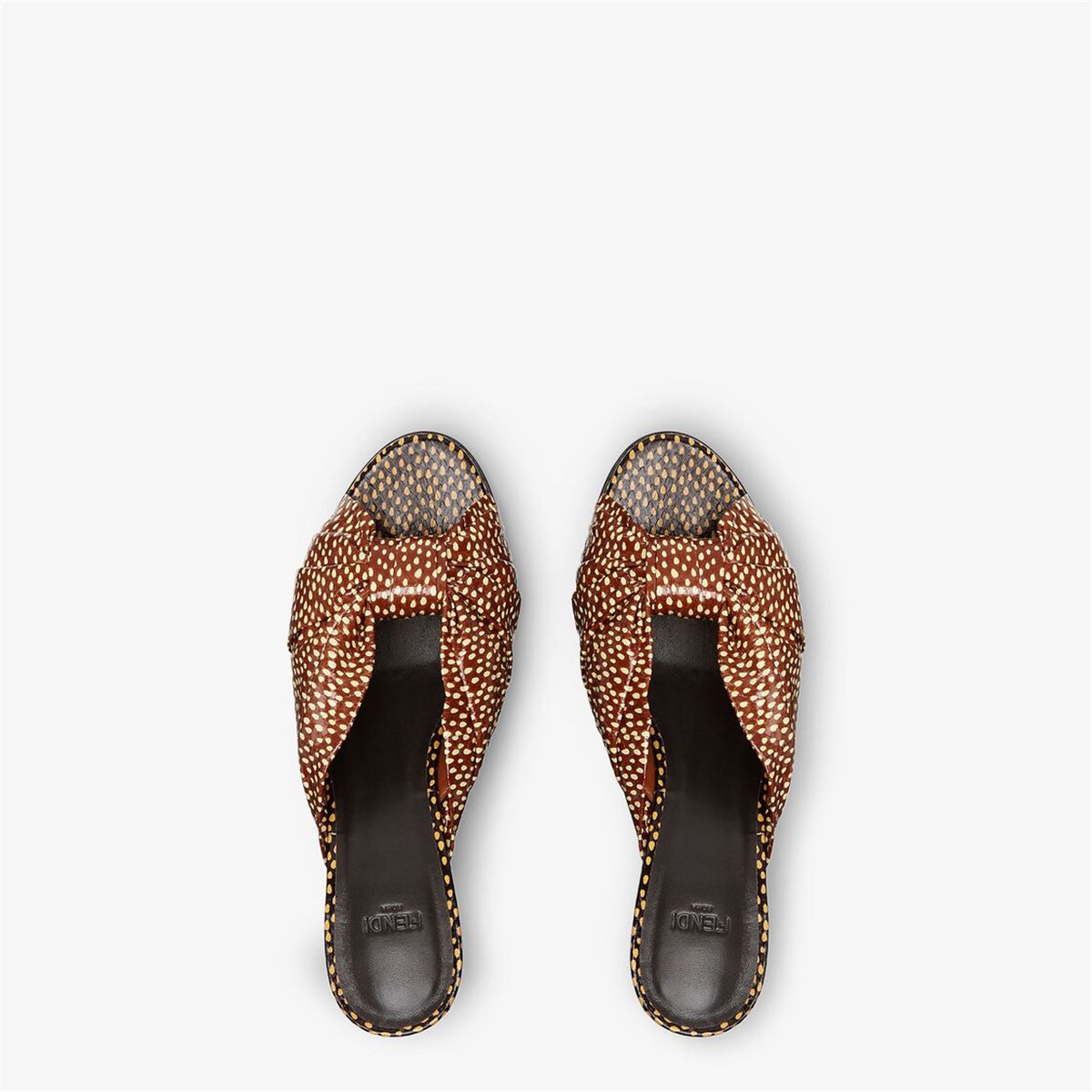 Brown printed leather high-heeled slides-FENDI-Verso