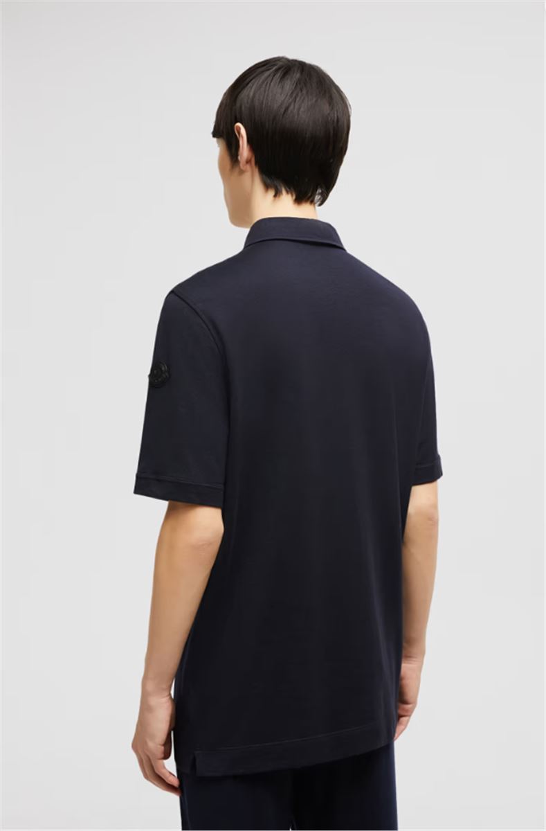 DOUBLE LEATHER LOGO COTTON POLO SHIRT - MONCLER - Verso