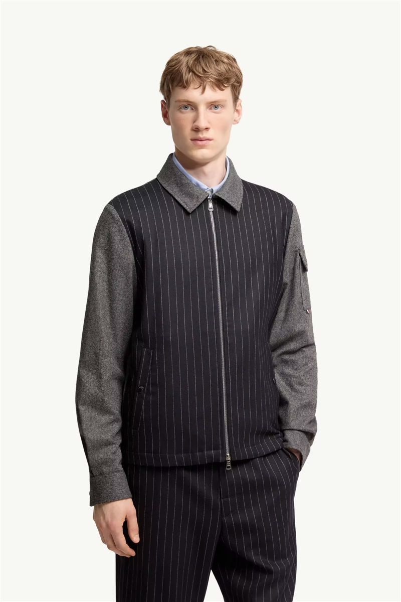 Herringbone wool blend zip-up shirt-MONCLER-Verso