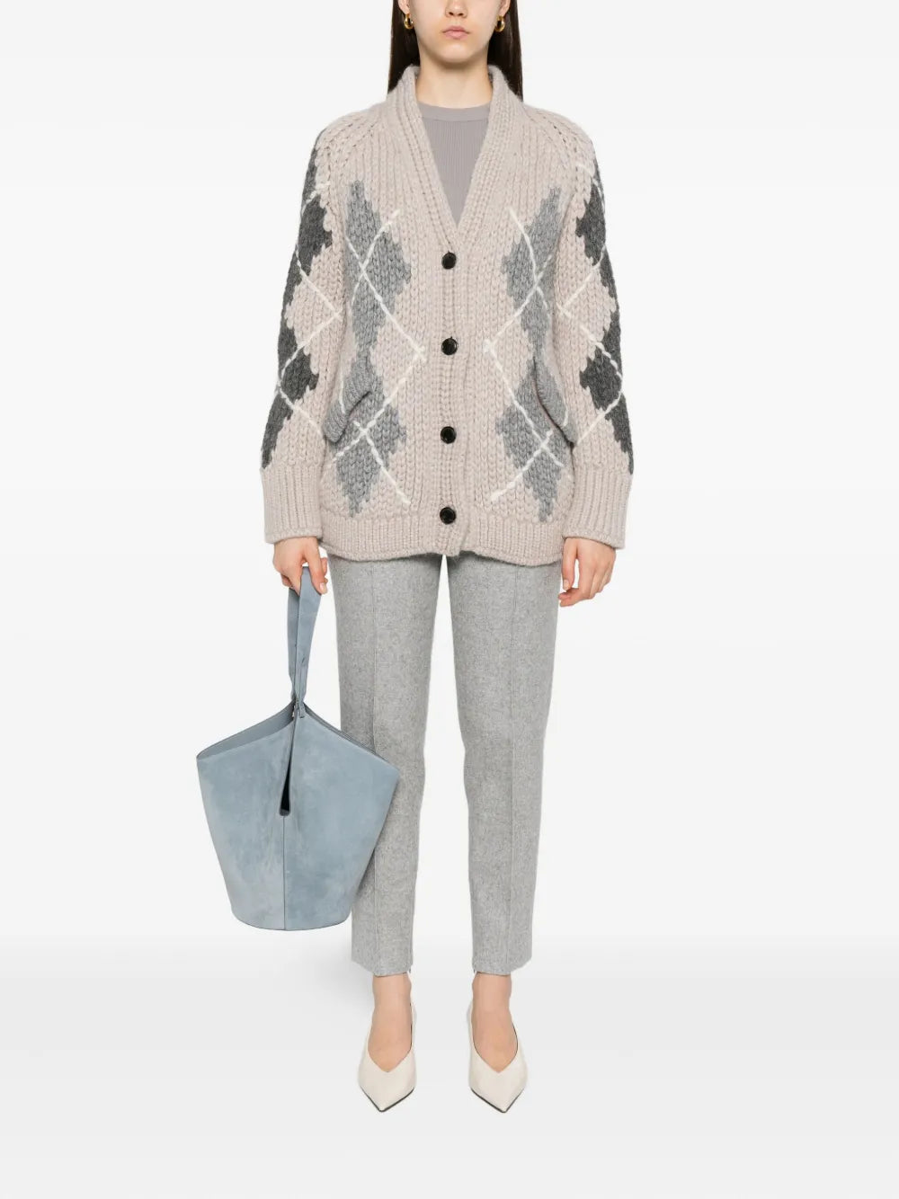 Argyle-pattern pocket cardigan
