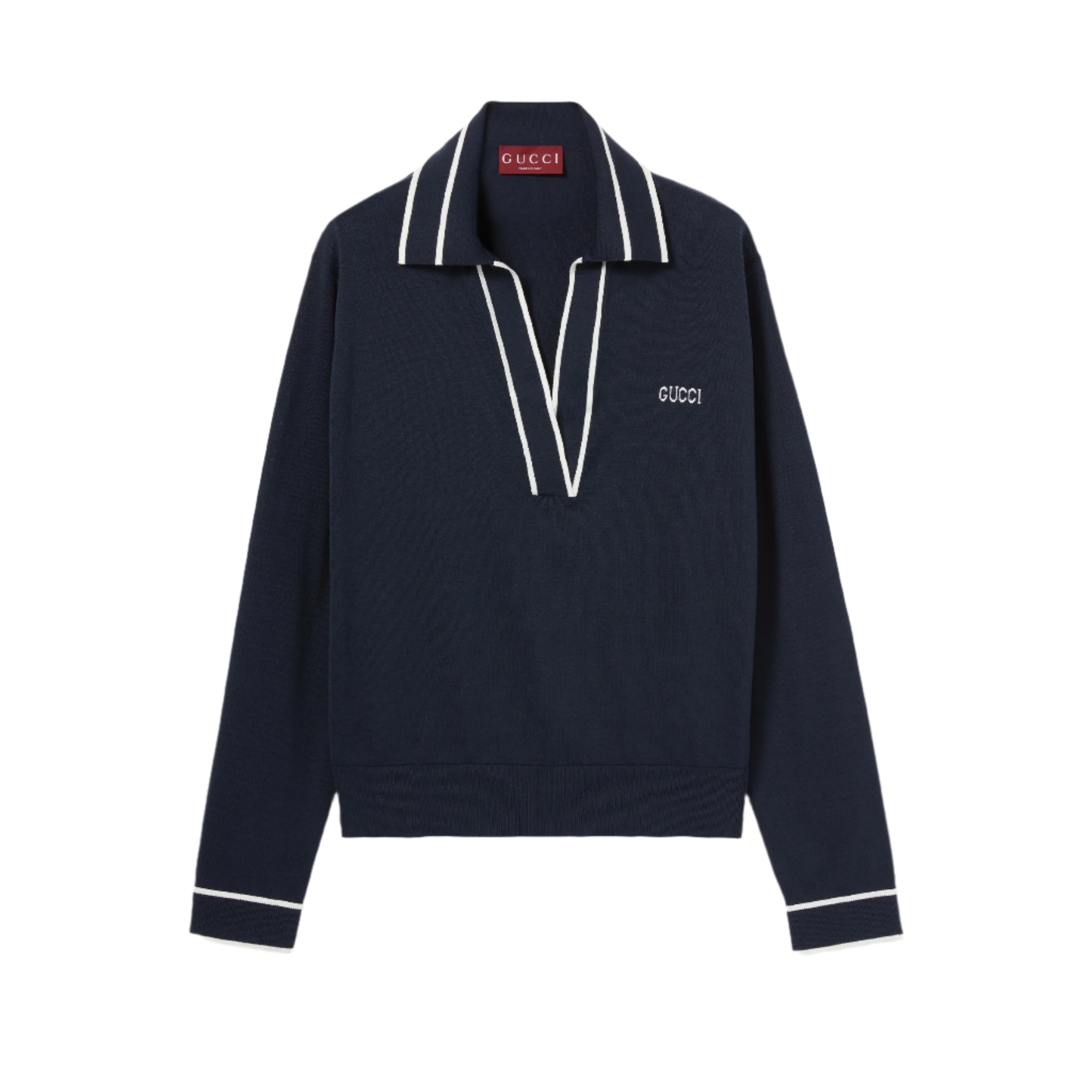 COTTON POLO TOP WITH GUCCI INTARSIA -  GUCCI -  Verso
