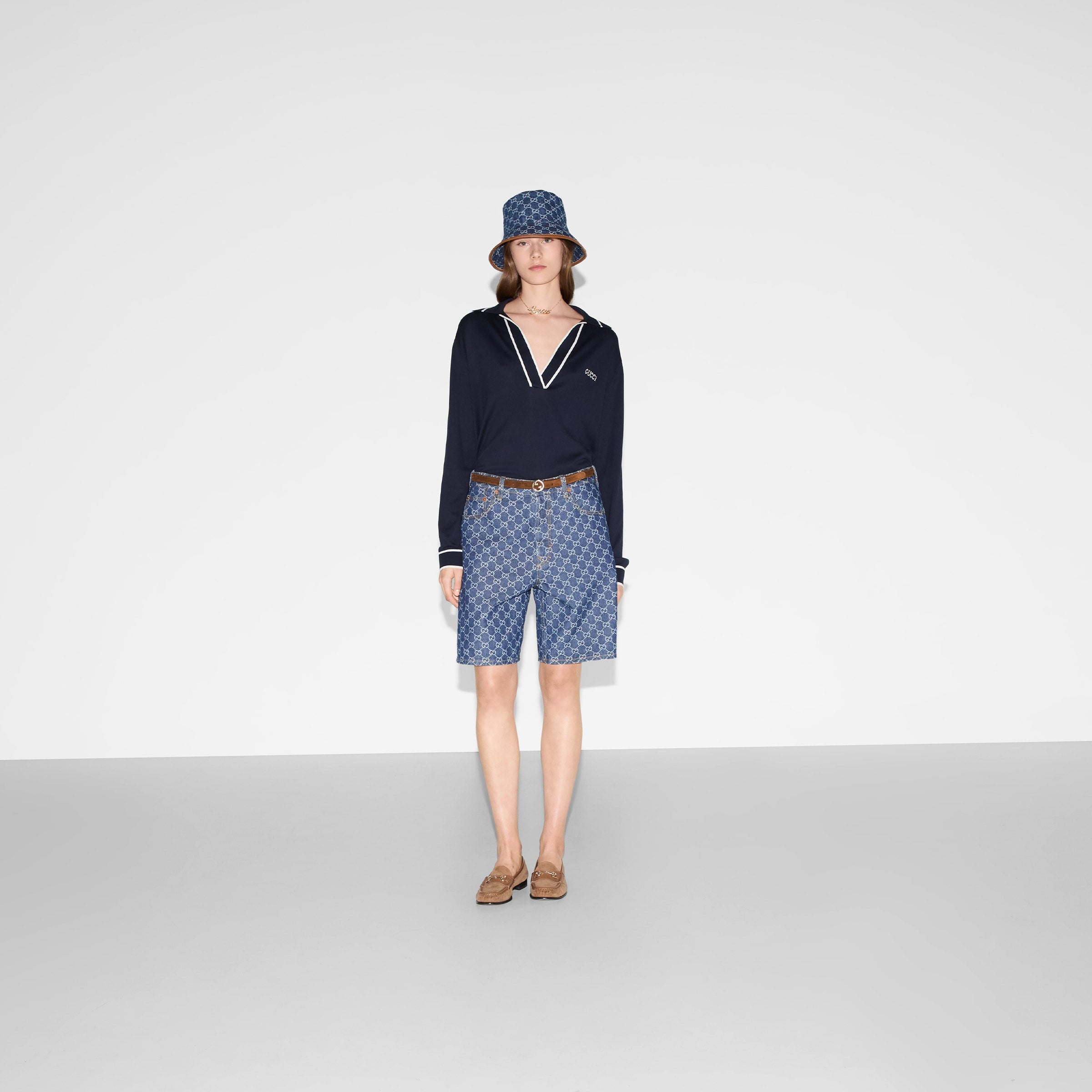 COTTON POLO TOP WITH GUCCI INTARSIA -  GUCCI -  Verso