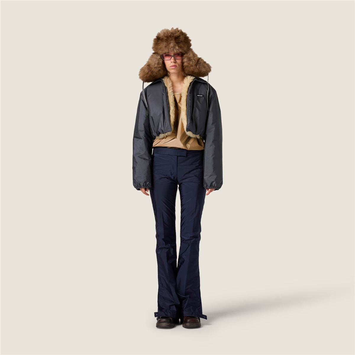 Technical fabric and shearling blouson jacket-MIU MIU-Verso
