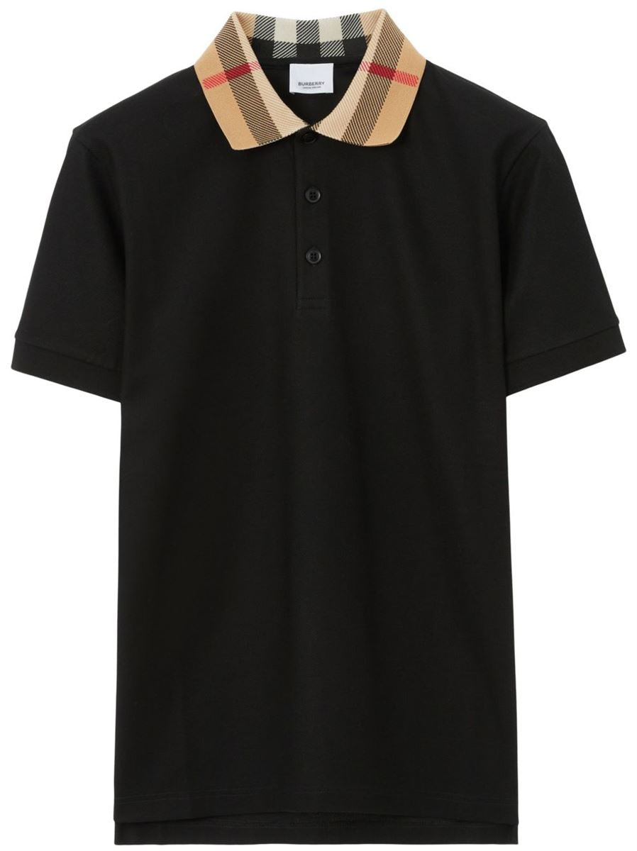 CHECKERED-COLLAR COTTON POLO SHIRT