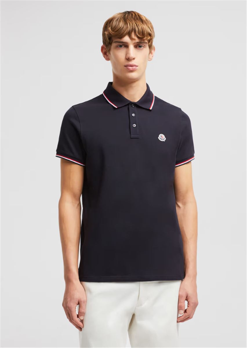 TRICOLOR-TRIMMED COTTON PIQUET POLO SHIRT - MONCLER - Verso