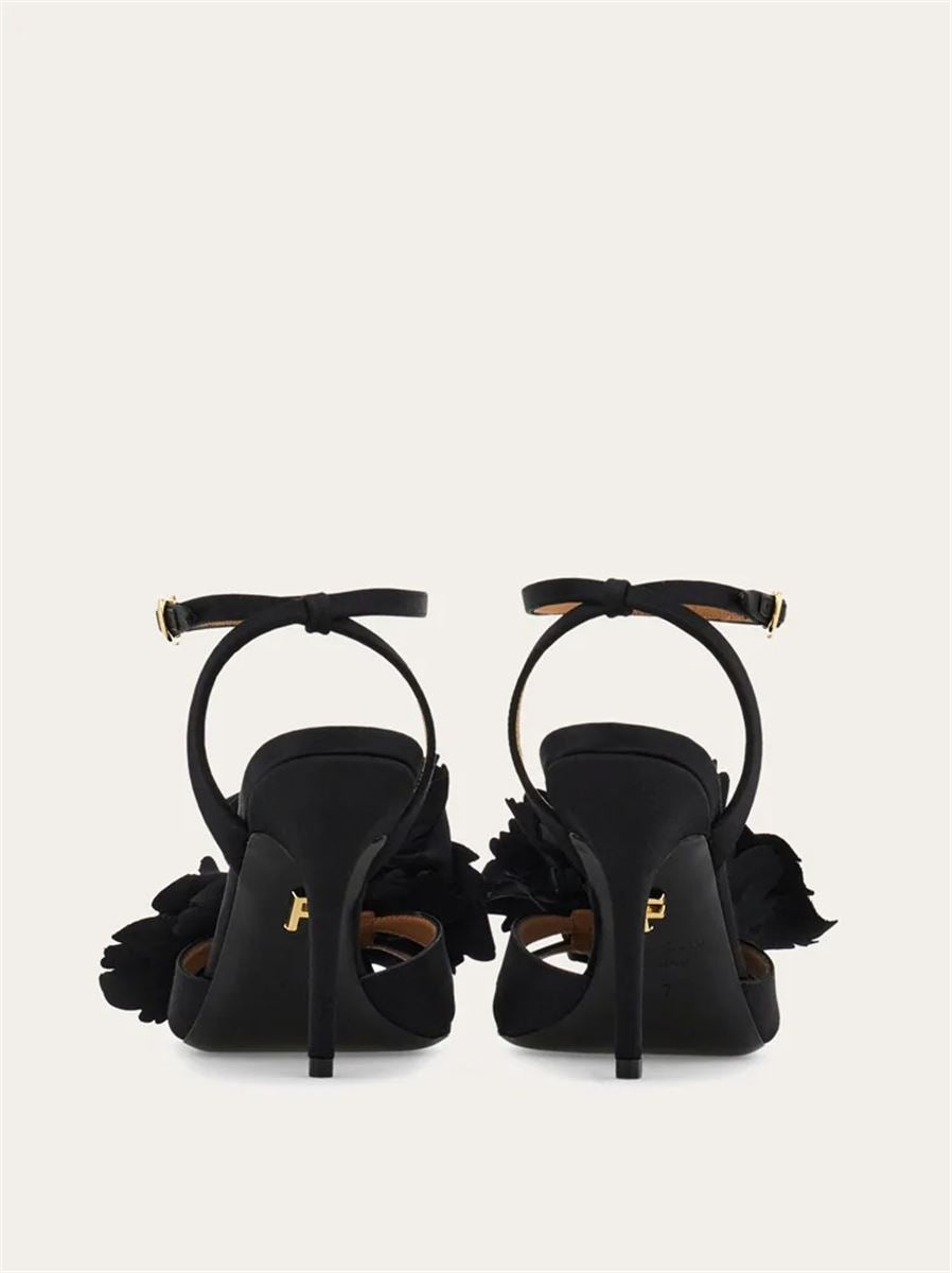 Flower embellished high heel sandal
