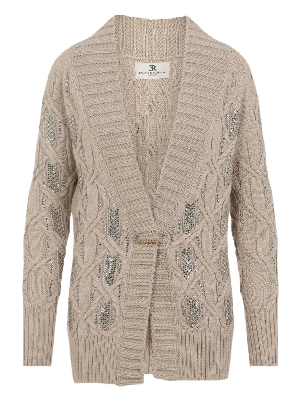 Cable-knit embellished cardigan