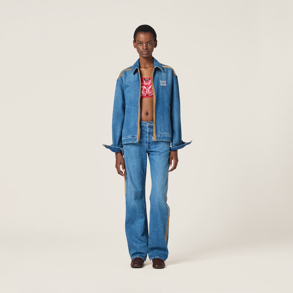 DENIM AND LEATHER BLOUSON JACKET