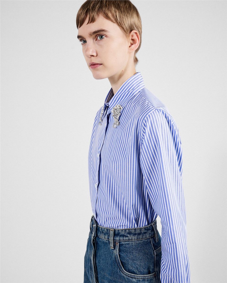 EMBROIDERED STRIPE POPLIN SHIRT -  PRADA -  Verso