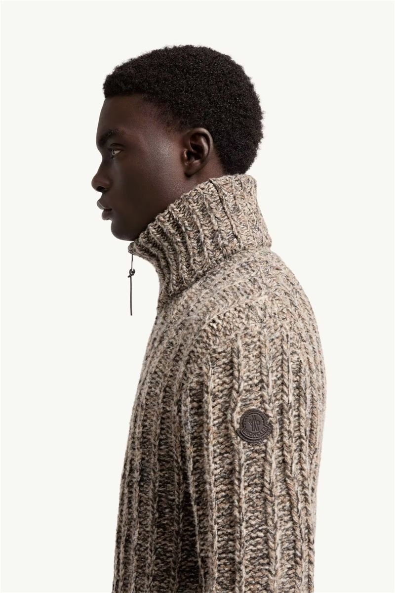 Wool blend bouclé zip-up cardigan