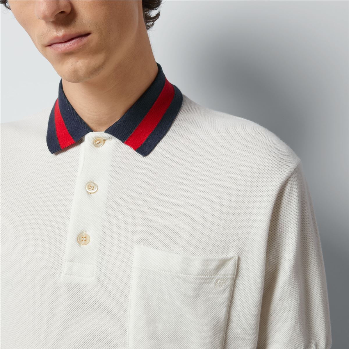 COTTON PIQUET POLO WITH WEB COLLAR -  GUCCI -  Verso