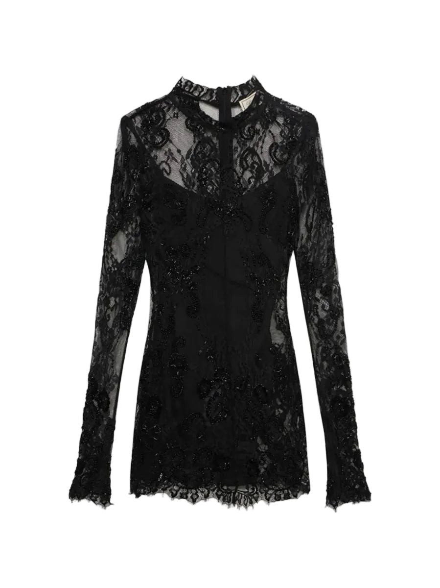 Long-sleeve embroidered mini dress