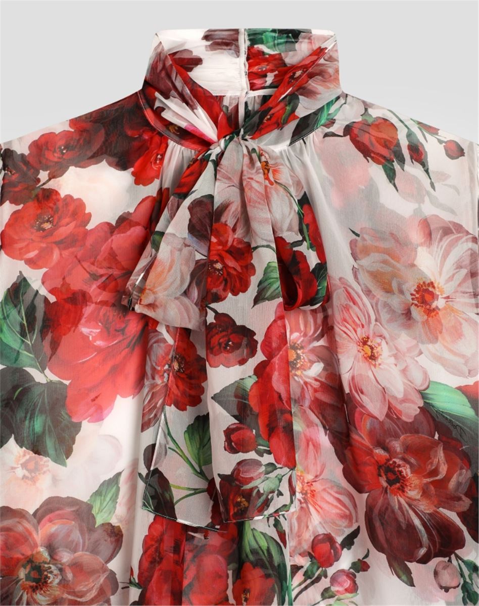 CHIFFON PUSSY-BOW BLOUSE WITH ROSE PRINT - DOLCE & GABBANA - Verso