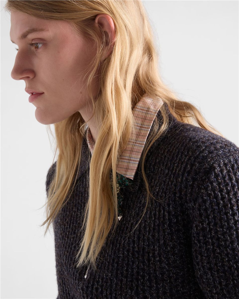 Short-sleeved wool and mouliné cashmere polo sweater-PRADA-Verso