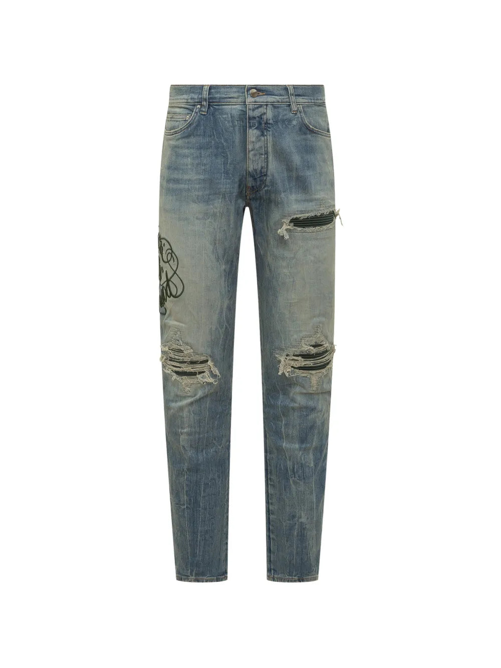 Embroidered distressed-effect jeans