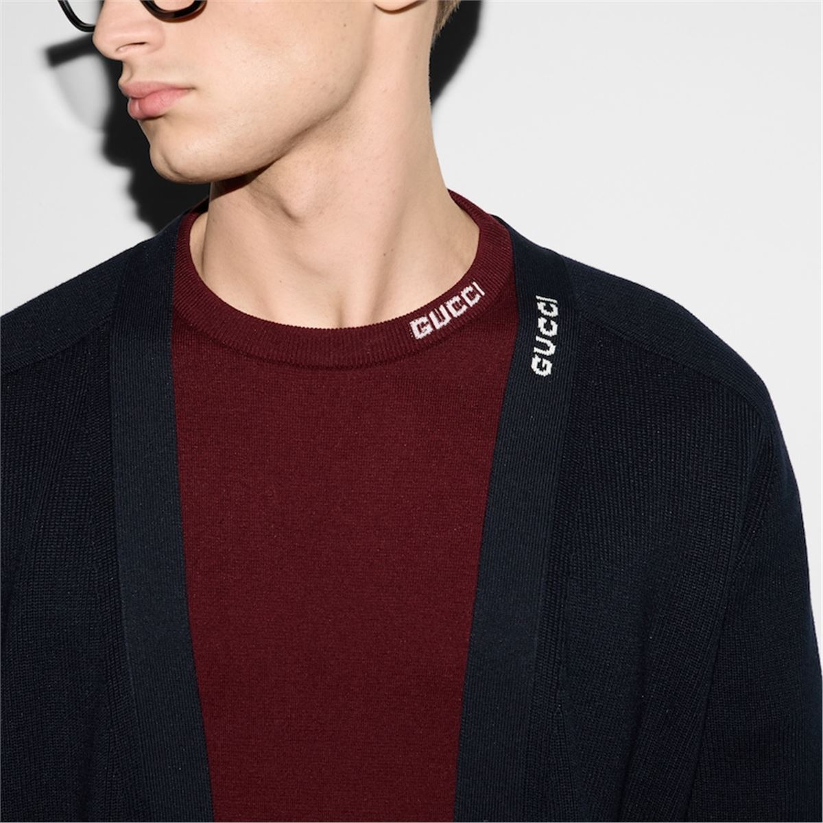SILK COTTON T-SHIRT WITH GUCCI INTARSIA - GUCCI - Verso