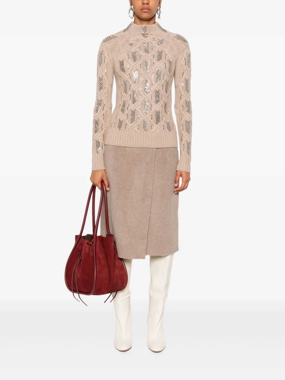 Cable-knit sequin-embellished sweater