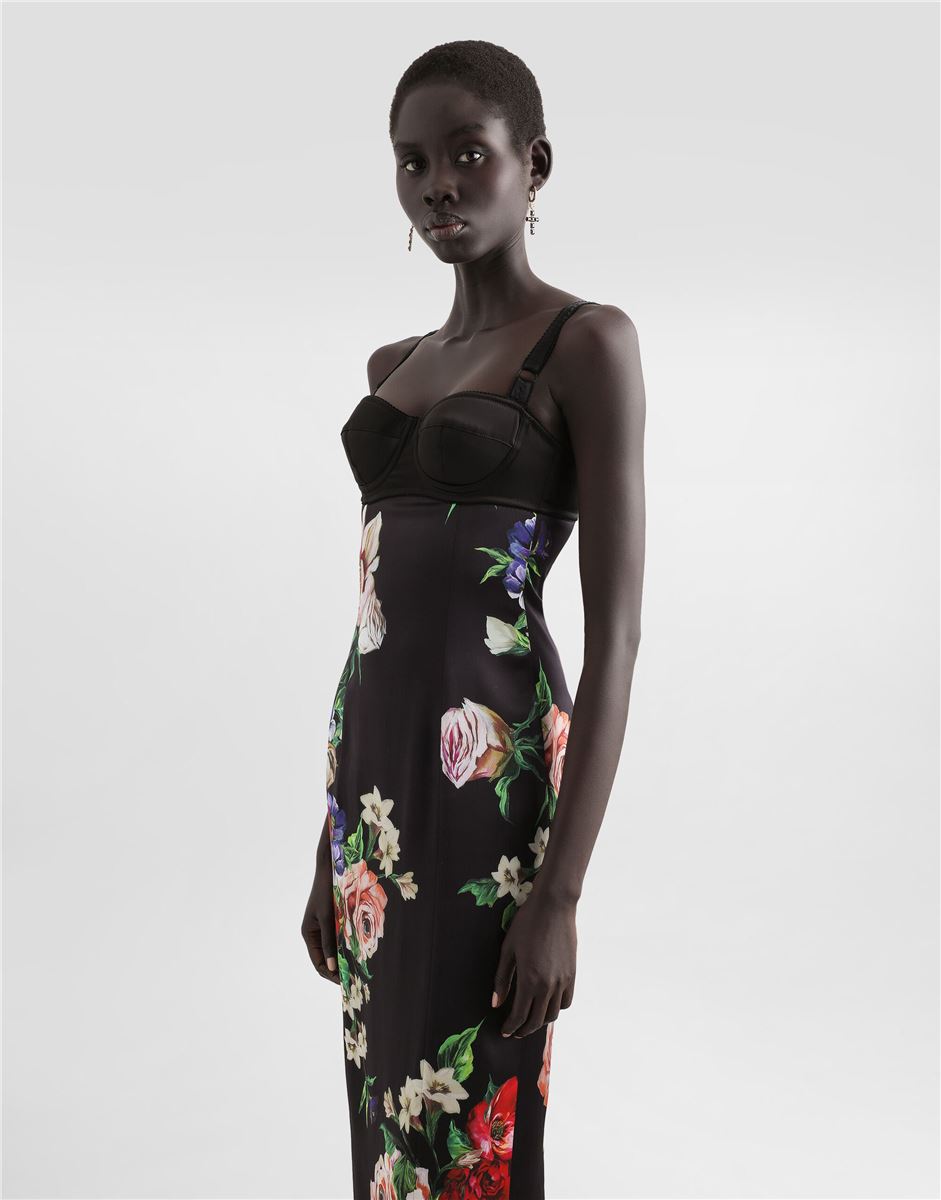 SATIN SLIP DRESS WITH BRA DETAIL AND FLORAL PRINT - DOLCE & GABBANA - Verso