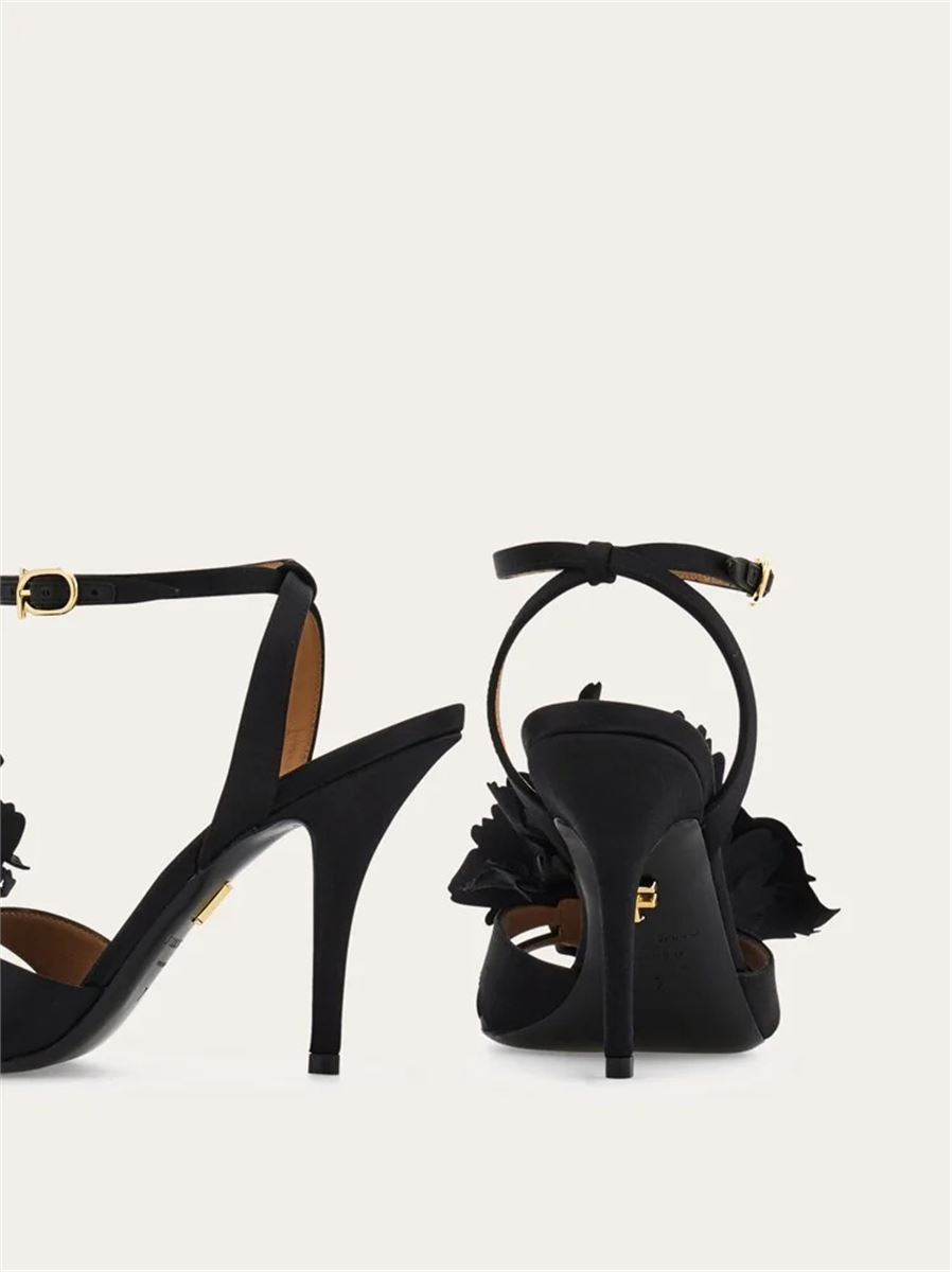 Flower embellished high heel sandal